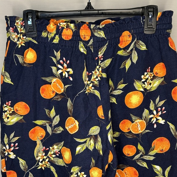 LOFT Navy Blue‎ Orange Citrus Linen Blend Cropped Wide Leg Pants Women M Petite - Picture 8 of 9